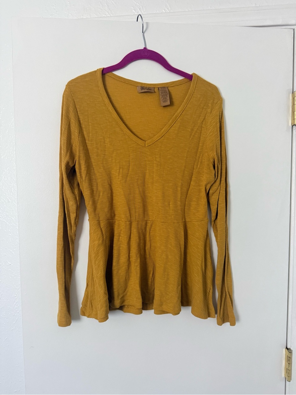 Wrangler Mustard V-Neck Peplum Long Sleeve Top